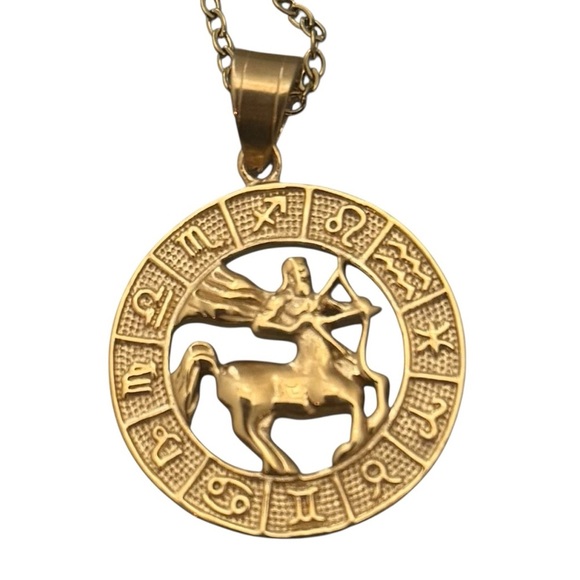 NWT Gold Zodiac Sagittarius Pendant Necklace 16 inch - Picture 2 of 6